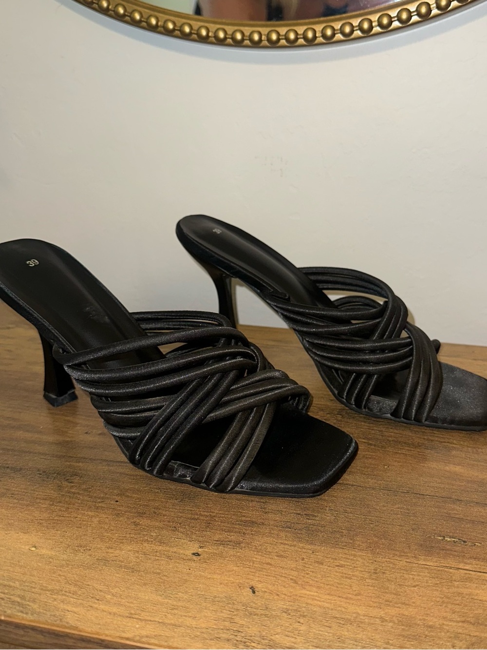 Black Strappy Heeled Sandals - Women's Dress Mules